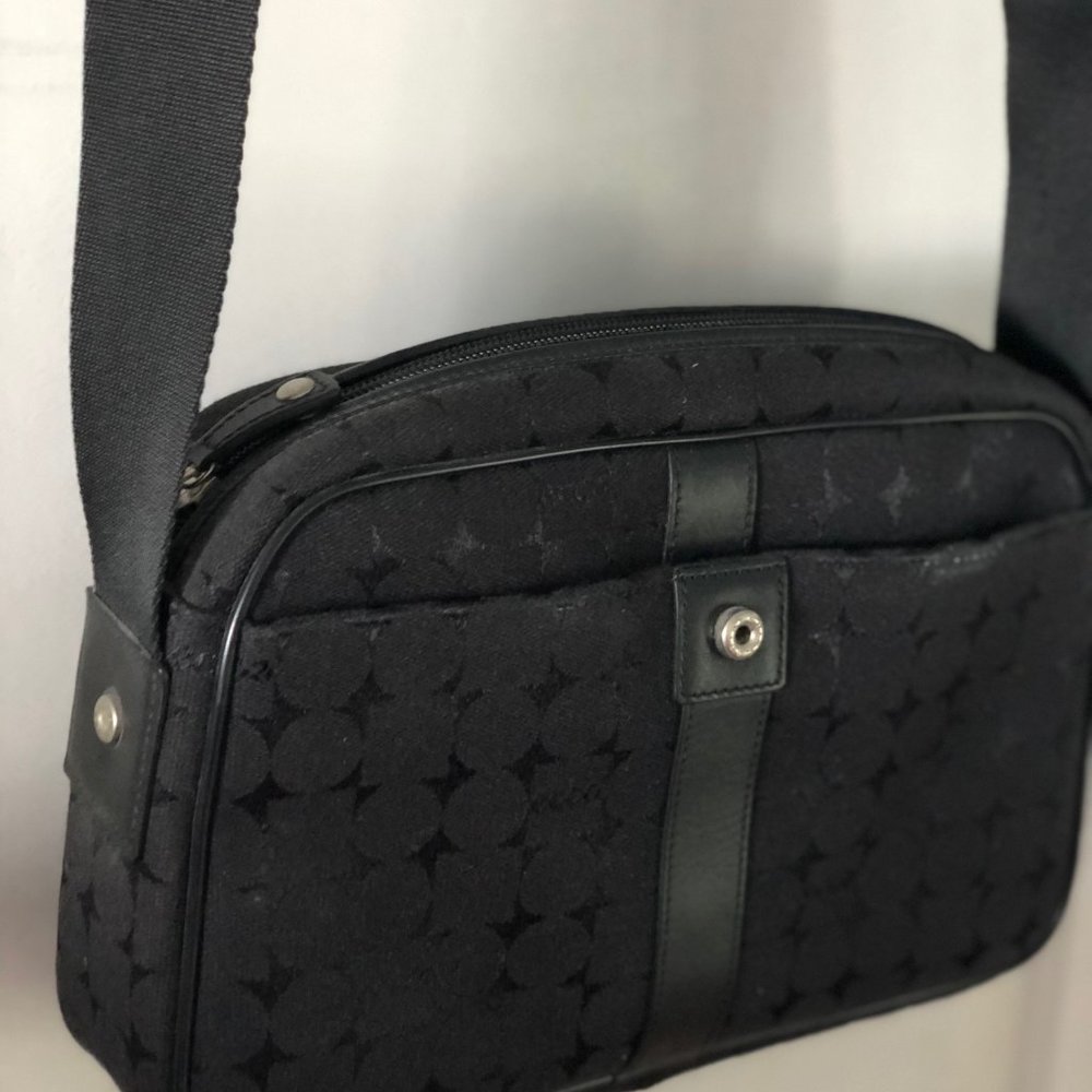 ECCO Black Signature Canvas Twill w Leather Trim Crossbody Bag Handbag Purse